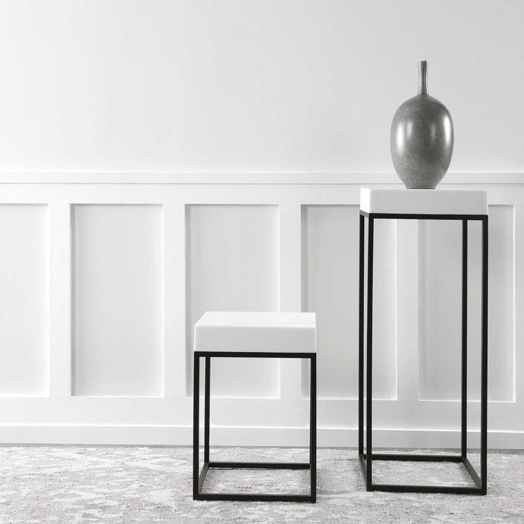 Uttermost Gambia White Top With Aged Black Metal Modern Square Accent Table