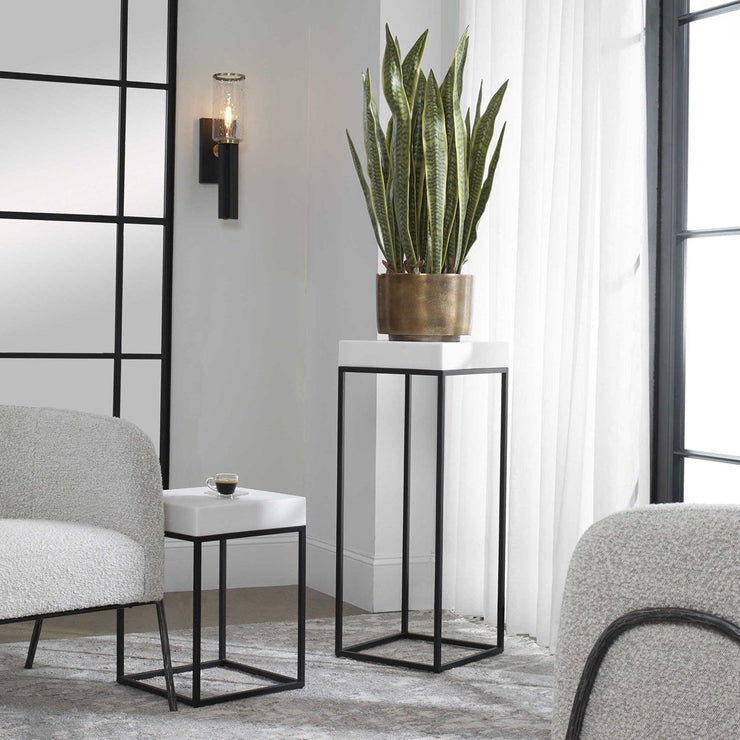 Uttermost Gambia White Top With Aged Black Metal Modern Square Accent Table