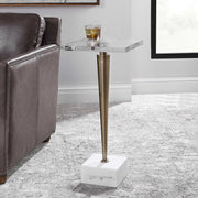 Uttermost Campeiro Crystal Top With Brushed Brass and White Marble Accent Drink Table
