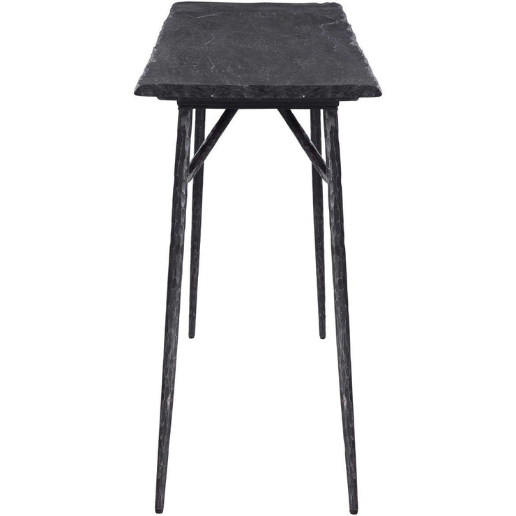 Uttermost Kaduna Textured Black Slate Top With Aged Black Iron Rustic Modern Console Table