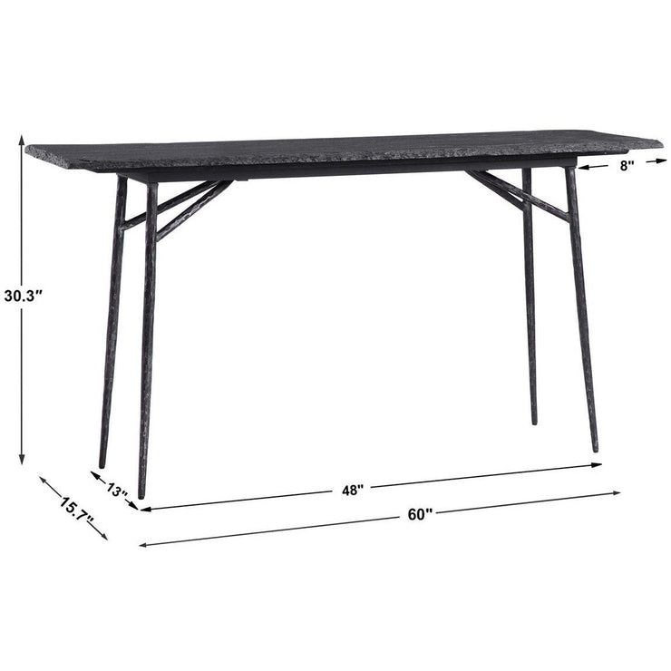 Uttermost Kaduna Textured Black Slate Top With Aged Black Iron Rustic Modern Console Table