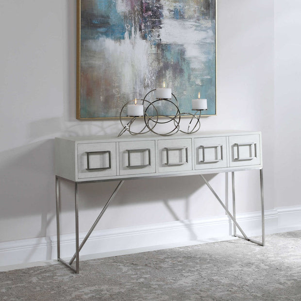 Uttermost Abaya White With Gray Distressing Modern Console Table