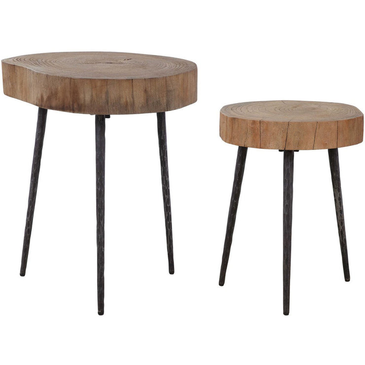 Uttermost Samba Reclaimed Elm Wood Tops With Aged Steel Finished Iron Rustic Modern Set of 2 Nesting Tables