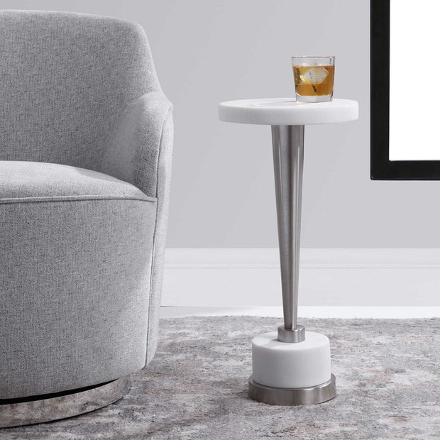 Uttermost Masika White Marble Top With Brushed Nickel Modern Drink Table