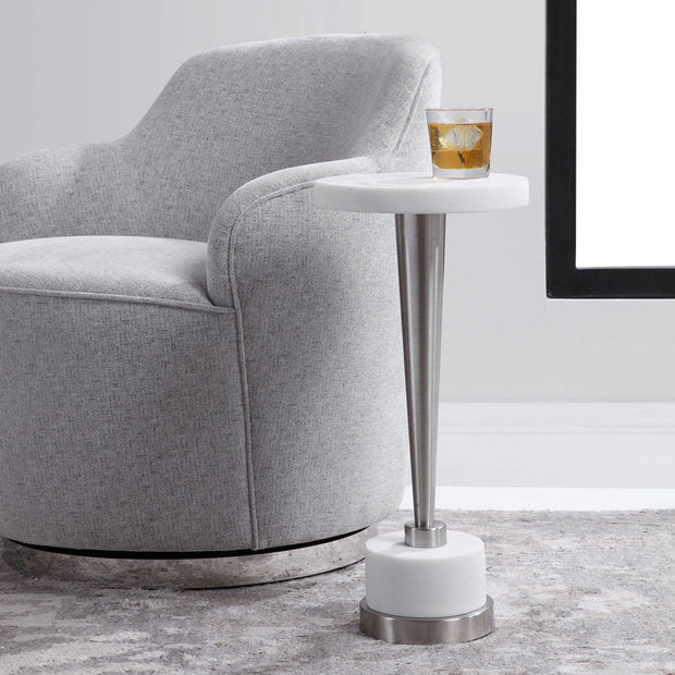 Uttermost Masika White Marble Top With Brushed Nickel Modern Drink Table