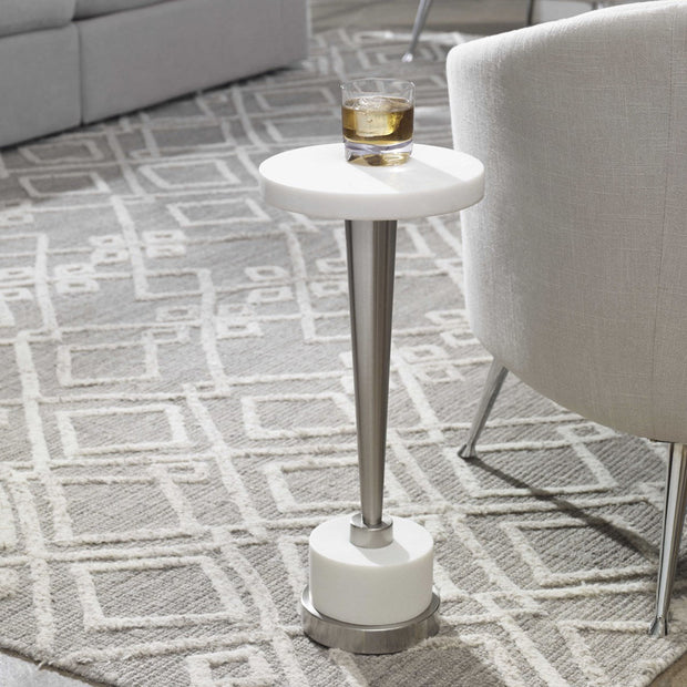 Uttermost Masika White Marble Top With Brushed Nickel Modern Drink Table