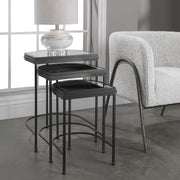 Uttermost India Mirrored Top With Matte Black Iron Set of 3 Nesting Tables