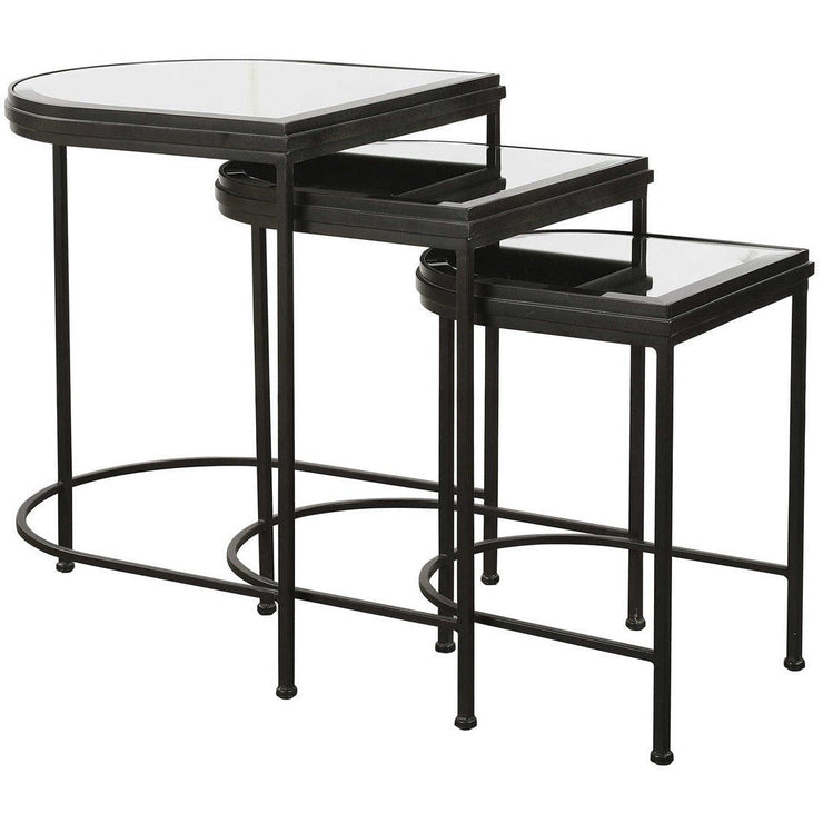 Uttermost India Mirrored Top With Matte Black Iron Set of 3 Nesting Tables