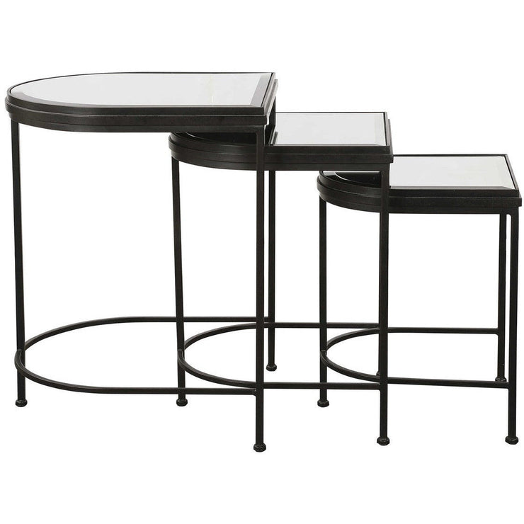 Uttermost India Mirrored Top With Matte Black Iron Set of 3 Nesting Tables