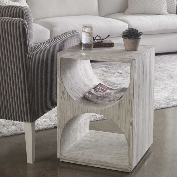 Uttermost Hans Distressed Ivory Fir Wood Scandinavian Style Side Table