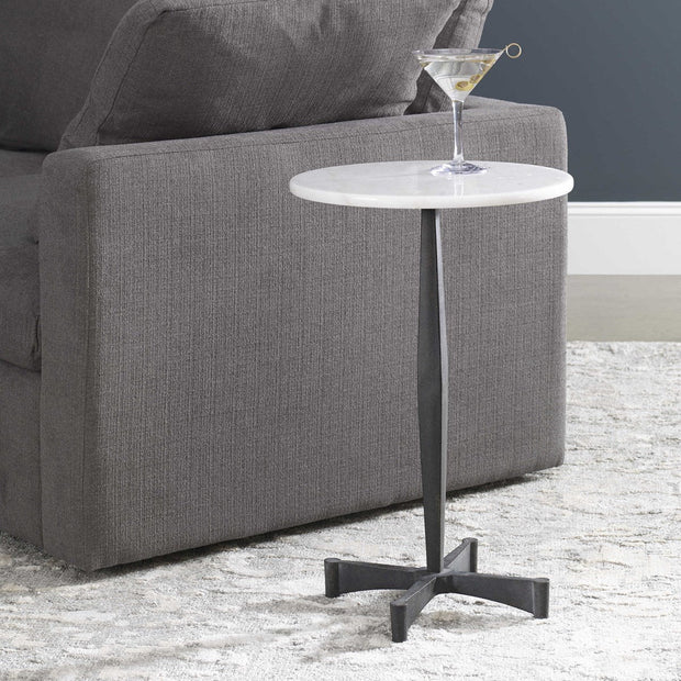 Uttermost Counteract White Marble Top With Black Steel Modern Round Accent Table