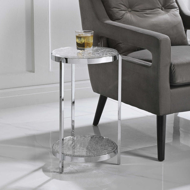 Uttermost Clarence Ripple Glass Top With Polished Nickel Modern Round Accent Table