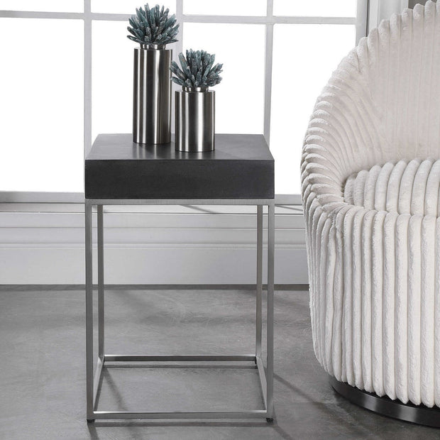 Uttermost Jase Black Concrete Top With Brushed Nickel Modern Accent Table
