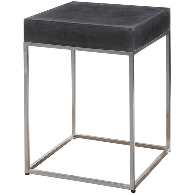 Uttermost Jase Black Concrete Top With Brushed Nickel Modern Accent Table