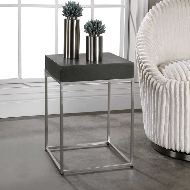 Uttermost Jase Black Concrete Top With Brushed Nickel Modern Accent Table