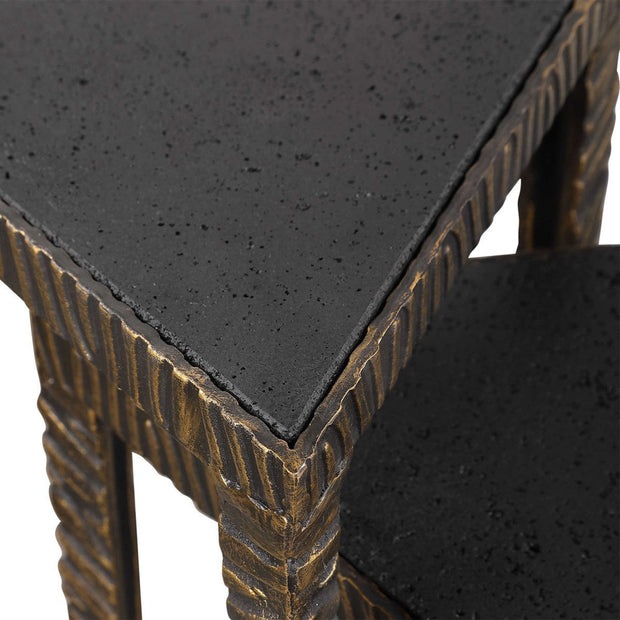 Uttermost Samira Black Stone Top With Black Iron Set of 2 Modern Nesting Tables
