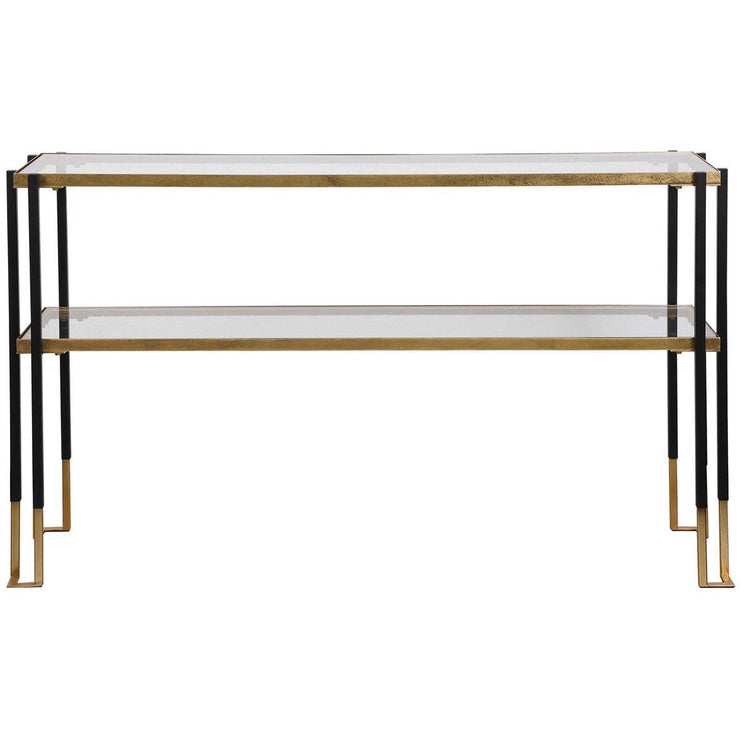 Uttermost Kentmore Glass Too With Matte Black and Brushed Gold Iron Contemporary Console Table