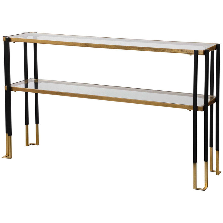 Uttermost Kentmore Glass Too With Matte Black and Brushed Gold Iron Contemporary Console Table