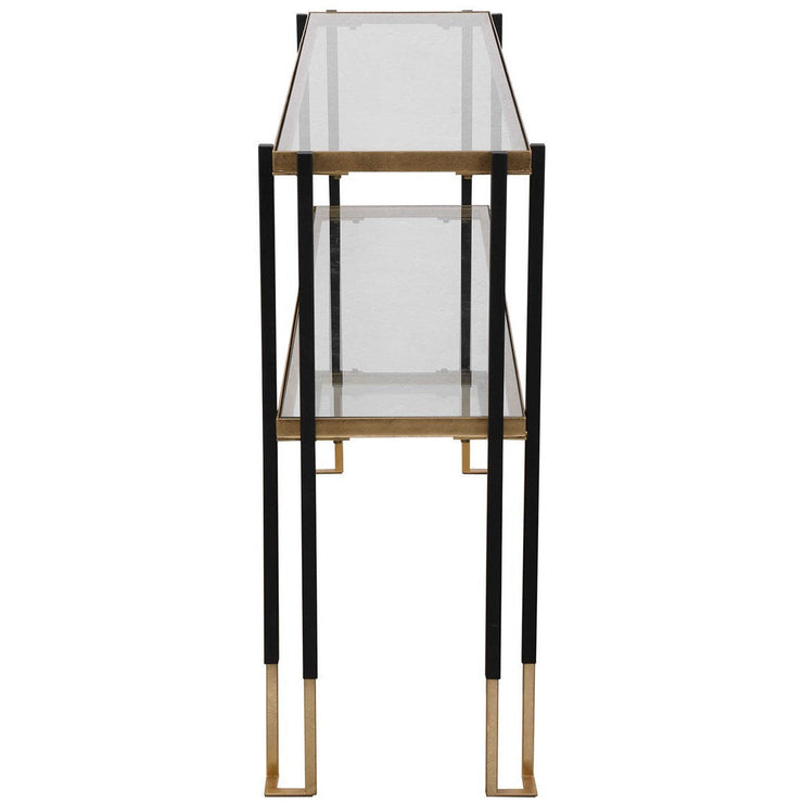 Uttermost Kentmore Glass Too With Matte Black and Brushed Gold Iron Contemporary Console Table