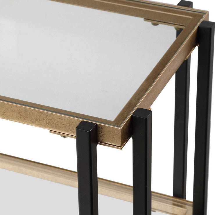 Uttermost Kentmore Glass Too With Matte Black and Brushed Gold Iron Contemporary Console Table