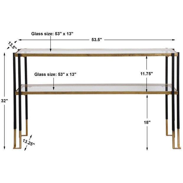 Uttermost Kentmore Glass Too With Matte Black and Brushed Gold Iron Contemporary Console Table