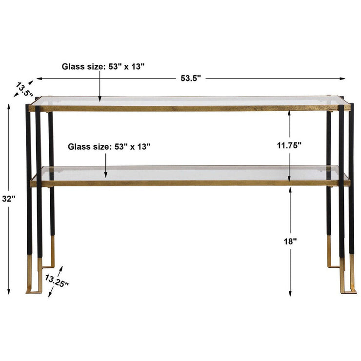 Uttermost Kentmore Glass Too With Matte Black and Brushed Gold Iron Contemporary Console Table