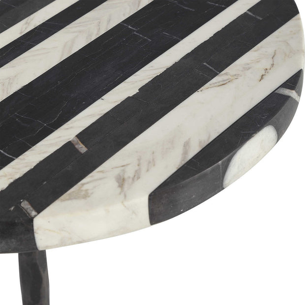 Uttermost Fine Line Black and White Marble Top With Aged Iron Accent Table