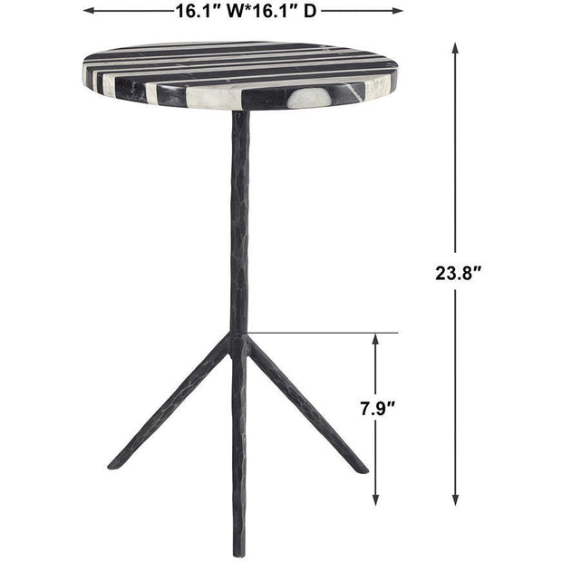Uttermost Fine Line Black and White Marble Top With Aged Iron Accent Table