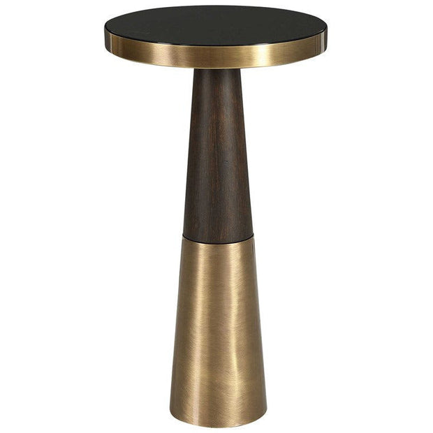 Uttermost Fortier Black Glass Top With Dark Espresso Wood & Brushed Brass Modern Accent Table