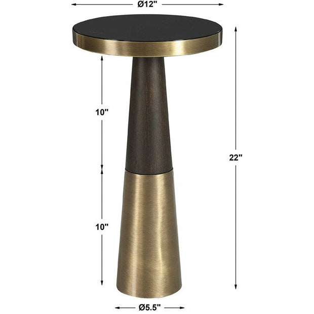 Uttermost Fortier Black Glass Top With Dark Espresso Wood & Brushed Brass Modern Accent Table