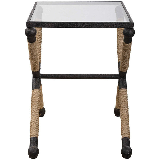 Uttermost Braddock Glass Top With Wrapped Rope Rustic Iron Modern Coastal Accent Table