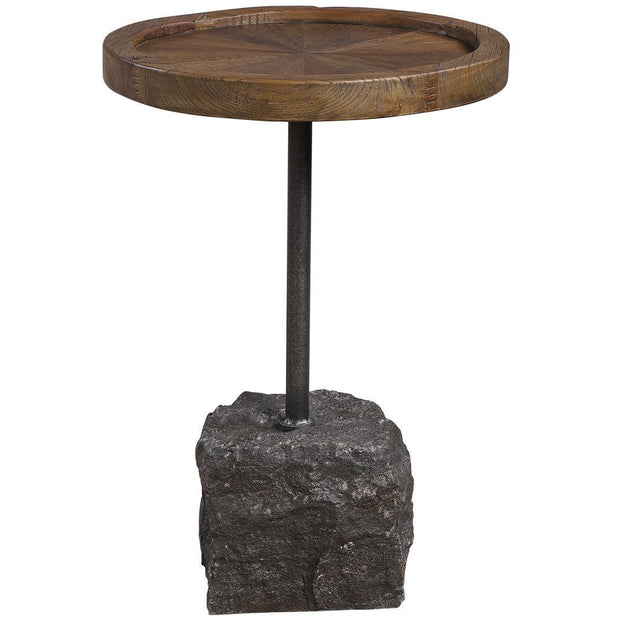 Uttermost Horton Natural Recycled Elm Top With Aged Iron Rustic Modern Round Accent Table