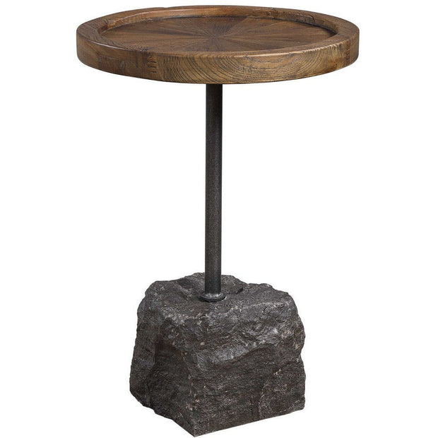 Uttermost Horton Natural Recycled Elm Top With Aged Iron Rustic Modern Round Accent Table