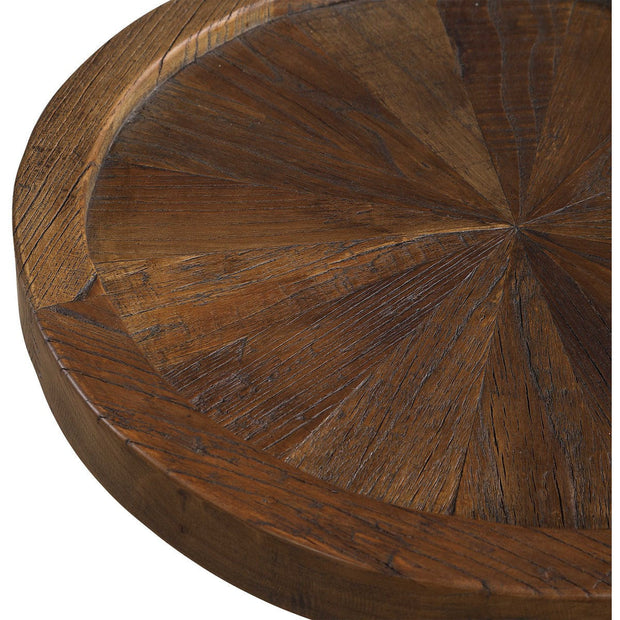 Uttermost Horton Natural Recycled Elm Top With Aged Iron Rustic Modern Round Accent Table