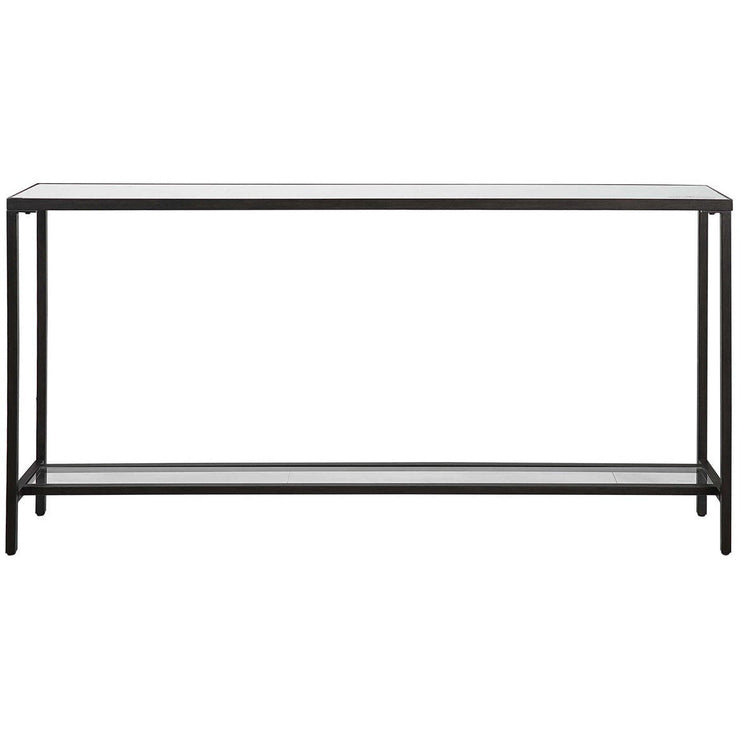 Uttermost Hayley Mirrored Top With Rustic Black Steel Modern Narrow Console Table