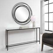 Uttermost Hayley Mirrored Top With Rustic Black Steel Modern Narrow Console Table