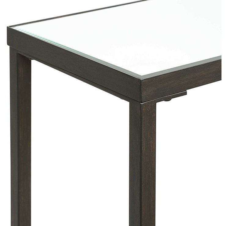 Uttermost Hayley Mirrored Top With Rustic Black Steel Modern Narrow Console Table