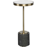 Uttermost Laurier Mirrored Top With Gray Faux Shagreen and Brushed Brass Iron Modern Drink Table