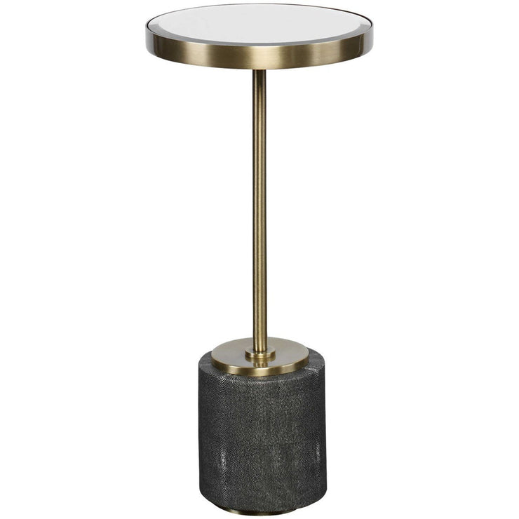 Uttermost Laurier Mirrored Top With Gray Faux Shagreen and Brushed Brass Iron Modern Drink Table