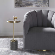 Uttermost Laurier Mirrored Top With Gray Faux Shagreen and Brushed Brass Iron Modern Drink Table