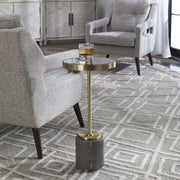 Uttermost Laurier Mirrored Top With Gray Faux Shagreen and Brushed Brass Iron Modern Drink Table