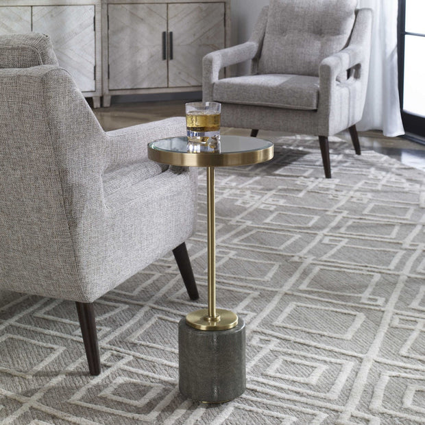 Uttermost Laurier Mirrored Top With Gray Faux Shagreen and Brushed Brass Iron Modern Drink Table