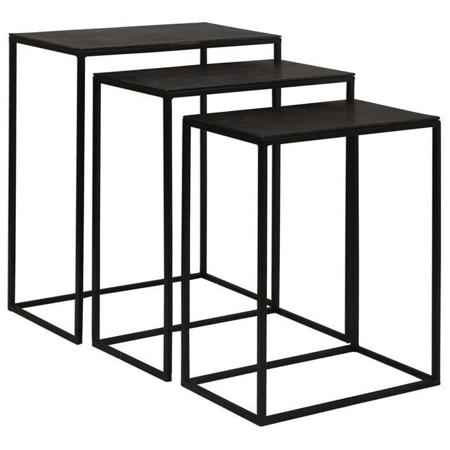 Uttermost Coreene Antiqued Bronze With Aged Black Iron Set of 3 Modern Nesting Tables