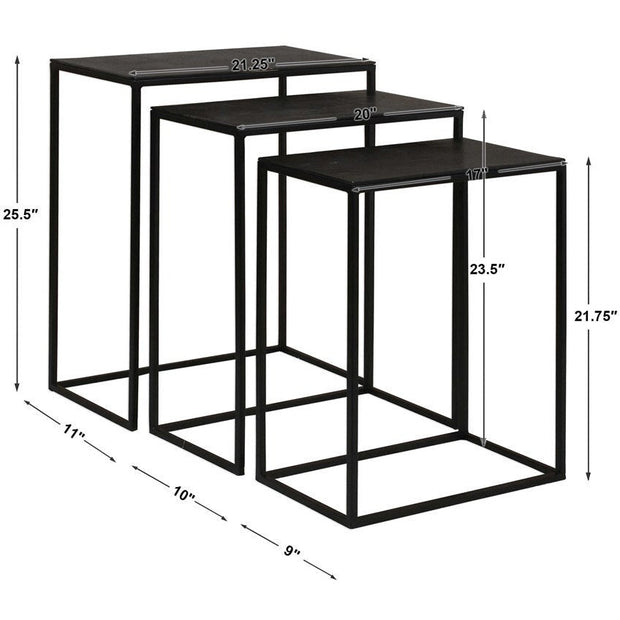 Uttermost Coreene Antiqued Bronze With Aged Black Iron Set of 3 Modern Nesting Tables