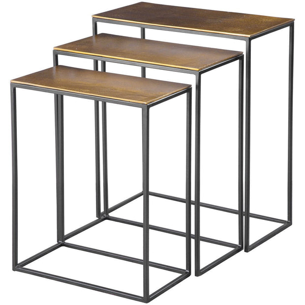 Uttermost Coreene Antiqued Gold With Aged Black Iron Set of 3 Modern Nesting Tables