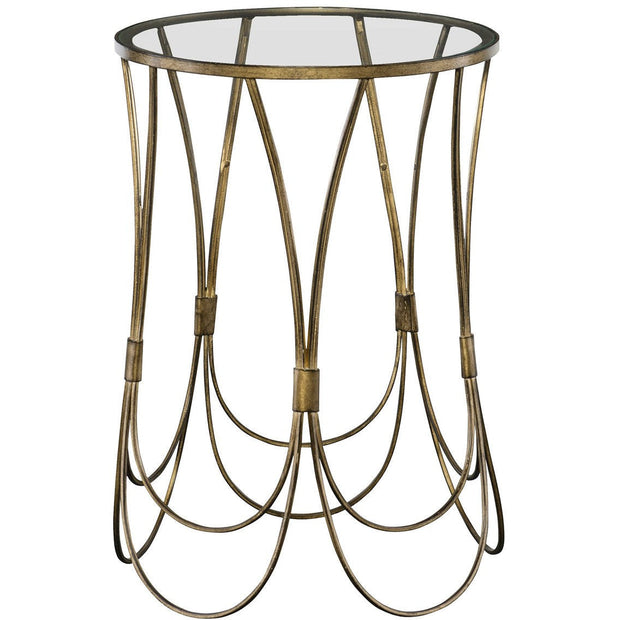 Uttermost Kalindra Glass Top With Antiqued Gold Iron Modern Round Accent Table