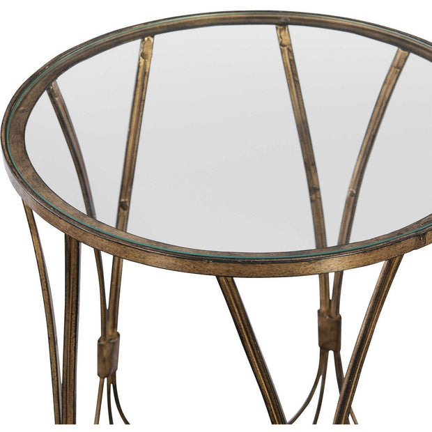 Uttermost Kalindra Glass Top With Antiqued Gold Iron Modern Round Accent Table