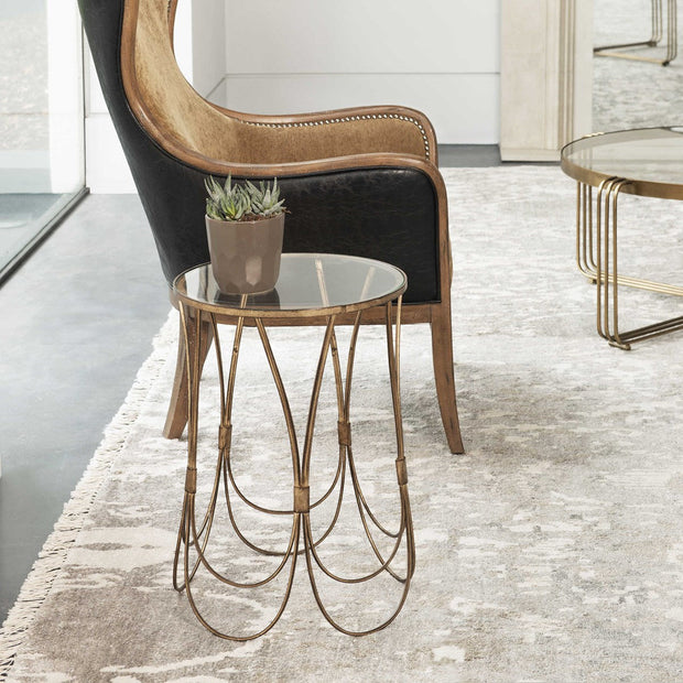 Uttermost Kalindra Glass Top With Antiqued Gold Iron Modern Round Accent Table