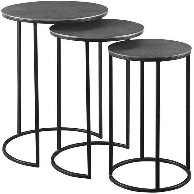 Uttermost Erik Antiqued Nickel Top With Aged Black Iron Set of 3 Modern Nesting Tables