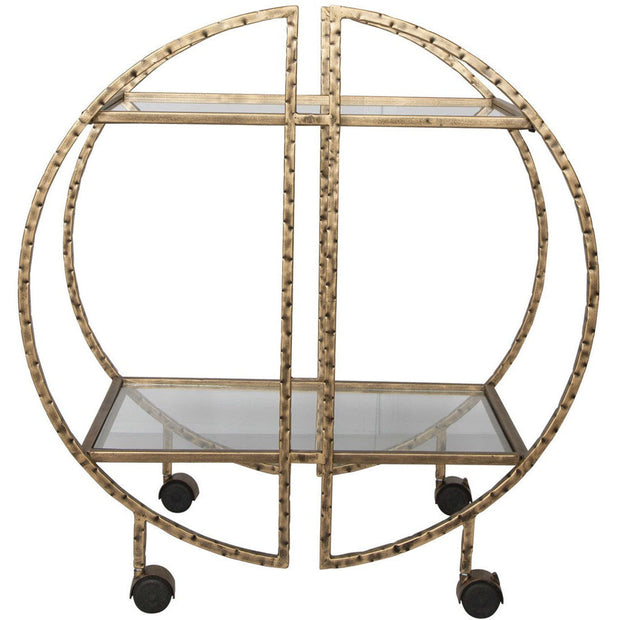 Uttermost Zelina Hammered Antiqued Gold With Glass Shelves Bar Cart